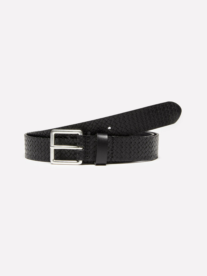 Black leather belt with woven effect - men's belts - Black | Sisley image number 1